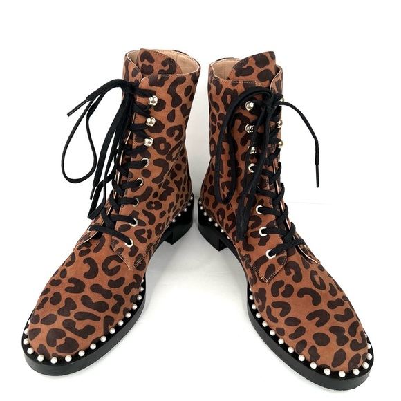STUART WEITZMAN Sondra Leopard Cheetah Suede Leather Combat Boots US 6.5 - EU 37 - Picture 9 of 11